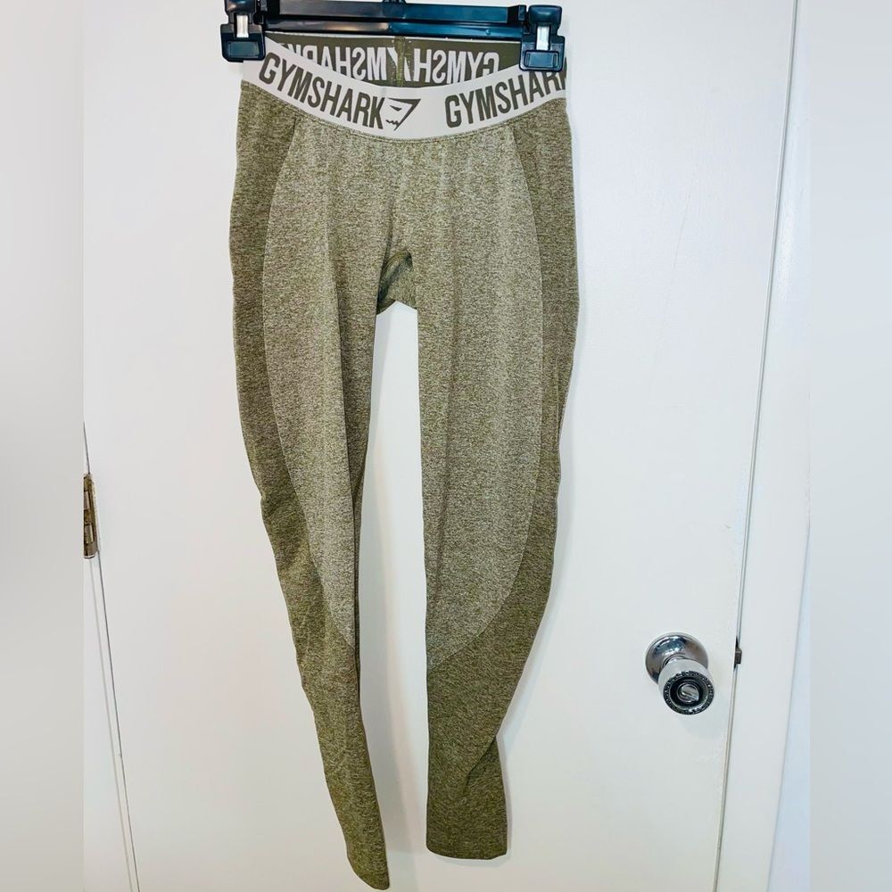 GymShark Flex Heather Olive Green Logo Waistband Contour Leggings Sz S pants